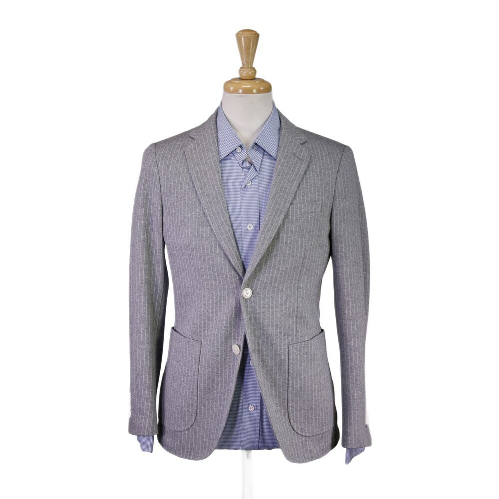 Paul Taylor Gray Pinstripe Jersey Knit Cotton Patch Pocket Blazer Jacket 36R